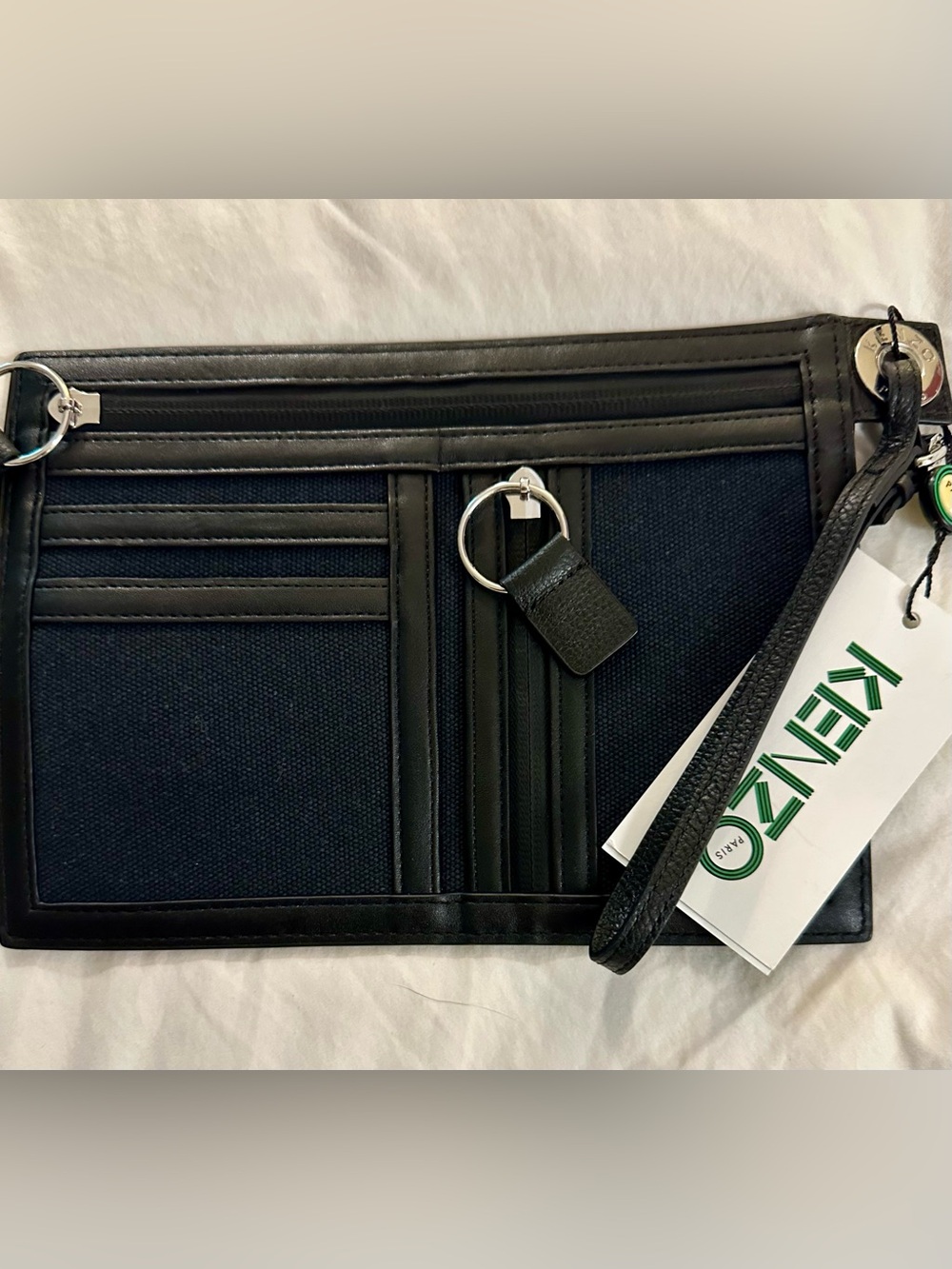 Kenzo Black Canvas Logo Wristlet with White Lettering - Picture 3 of 5